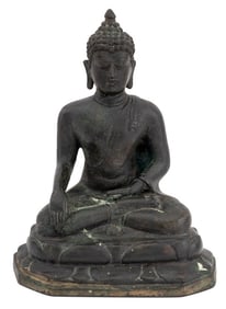 Thai Seated Buddha Patinated Bronze Sculpture