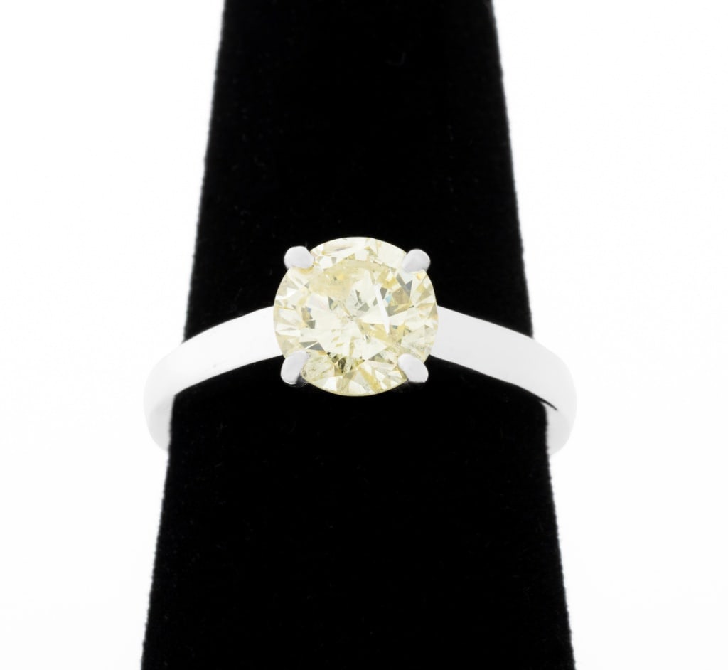 14K White Gold Yellow Diamond Solitaire Ring