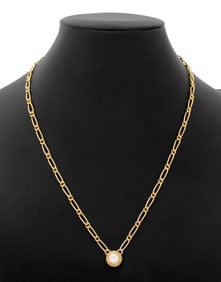 Italian 14K Yellow Gold Diamond Solitaire Necklace