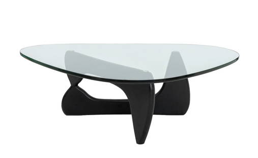 Noguchi for Herman Miller Attr. Coffee Table: Isamu Noguchi for Herman Miller Attributed Glass and Ebonized Wood Mid-Century Modern Coffee Table, designed 1947, the two-piece curved wood base supporting the plate glass top, apparently unsigned. 1
