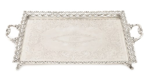 Portuguese Silver Two-Handled Serving Tray