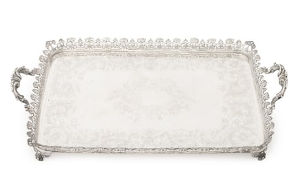 Portuguese Silver Two-Handled Serving Tray