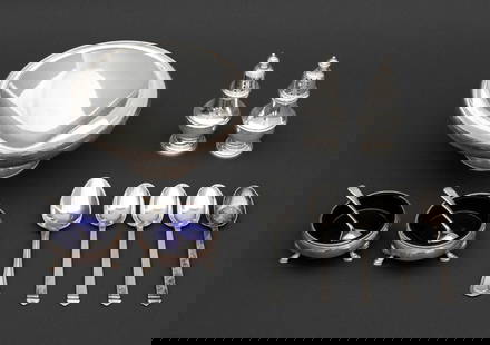 Tiffany & Co. Sterling Silver Tableware, 12 Pcs.: Collection of 12 Tiffany and Company Sterling Silver Tableware Pieces, comprising: circular footed bowl, marked "Tiffany & Co. / 20659 Makers 7465 / Sterling Silver / 925-1000 / m" to the underside,