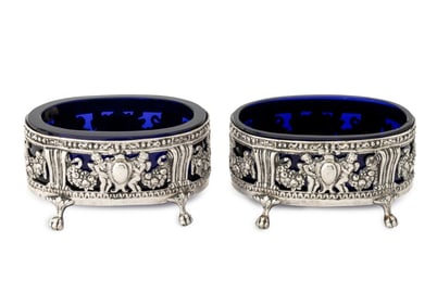 German Hanau Silver Oval Open Salts, Pair