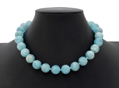 22K Yellow Gold Aquamarine Bead Necklace