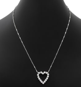 14K White Gold Diamond Heart Pendant Necklace