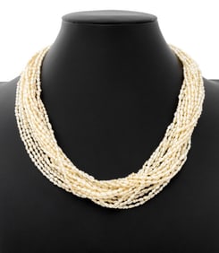 14K Gold Aquamarine Multi-Strand Pearl Necklace