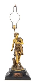 Mathurin Moreau "Return from the Hunt" Bronze Lamp