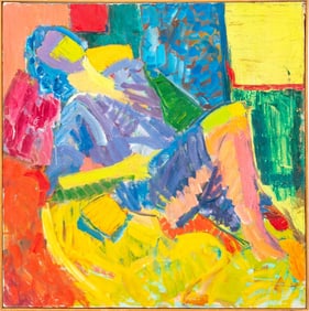 Myriam Chaux "Abstract Reclining Figure" Oil, 1965
