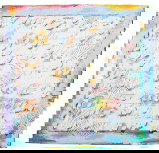 Elfi Schuselka "Yellow Triangle II" Mixed Media: Elfi Schuselka (Austrian, b. 1940), "Yellow Triangle II", Mixed Media on Mesh, 1983, signed, dated and titled to verso, unframed. 43" H x 45.25" W. Provenance: From the collection of the artist.