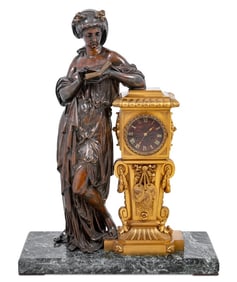 Etienne Henri Dumaige Gilt Patinated Bronze Clock