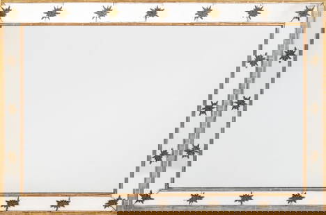 Hollywood Regency Starburst Motif Giltwood Mirror: Hollywood Regency Starburst Motif Giltwood Mirror, mounted with gilt metal sunburst medallions, Grosfeld's plaque label to reverse. 57 H x 38" W x 2.5" D. Provenance: From a New York City Collection.