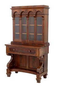 American Empire Flame Mahogany Secretary Bookcase