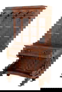 American Empire Flame Mahogany Secretary Bookcase: American Empire Flame Mahogany Secretary Bookcase, 19th century, the top with four carved arches above a two door cabinet opening to three shelves, the bottom half with short drawer above a two-door c