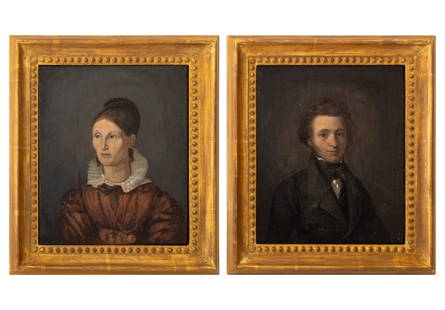 Johann Georg Volmar Portraits Oil, Pair: Johann Georg Volmar (Swiss, 1770-1831), Pair of Portraits, Oil on Canvas, late 18th century, depicting a husband and wife, the female sitter likely Louise Jardin, one signed lower left and one signed