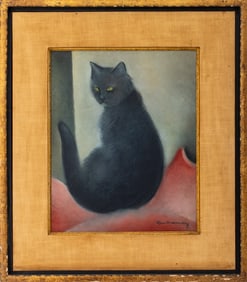 Jean Sam Fontanaz "Chat au Coussin Rouge" Oil