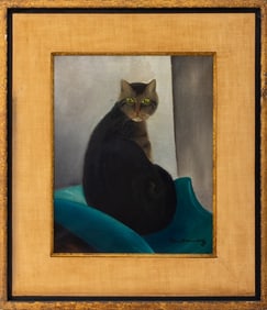 Jean Sam Fontanaz "Chat au Coussin Vert" Oil