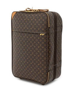 Louis Vuitton Pegase 70 Rolling Suitcase: Louis Vuitton Pegase 70 Monogrammed Canvas Soft Side Rolling Suitcase, with leather trim and retractable handle, marked "(c) / Louis Vuitton / Paris / made in France" to label inside and original dust