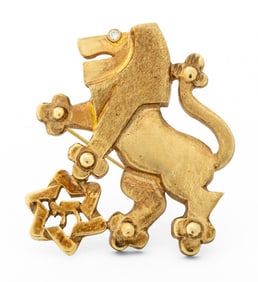 14K Diamond Lion of Judah Pendant Brooch