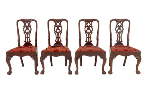Portuguese Carved Mahogany Dining Chairs, 4