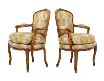 Louis XV Style Fruitwood Fauteuils, Pair