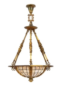 Aesthetic Style Gilt Bronze Slag Glass Chandelier