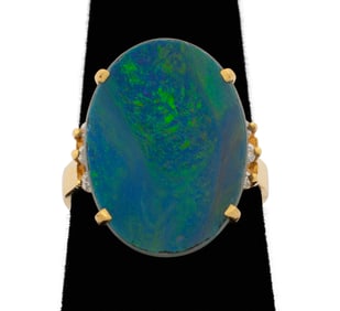 14K Yellow Gold Opal Doublet Diamond Ring