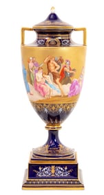 Royal Vienna Blue Ground Covered Vase on Stand