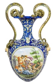 Italian Majolica Two Handled Urn Vase
