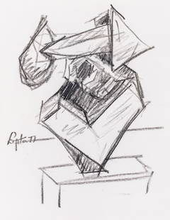 Seymour Lipton Sculpture Study Sketch, 1977: Seymour Lipton (American, 1903-1986), Abstract Expressionist Sculpture Study, Oil Crayon on Paper, 1977, signed and dated mid-left, unframed. 11" H x 8.5? W. Provenance: From a Brooklyn Collection.
