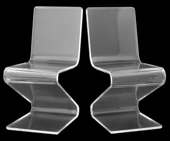 Mid-Century Modern Style Lucite "Z" Chairs, Pair