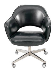 Eero Saarinen Series 71 Executive Office Armchair: Eero Saarinen Series 71 Knoll Executive Office Arm Chair, deep green leather upholstered seat and back, atop five casters. 31.5" H x 26" W x 21" D; seat: 19" H; arm: 23" H. Provenance: From a 50 Centr