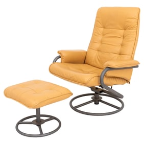 Modern Reclining Swivel Armchair & Ottoman