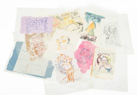 Eva Bouzard-Hui Surrealist Mixed Media, 10: Eva Bouzard-Hui (American, 1936-2023), Ten Surrealist Compositions, Mixed Media on Handmade Paper, comprising: "How Does Pain Travel", 1997, signed in pencil and dated lower right, titled to verso,