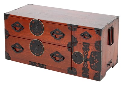 Japanese Iron Mounted Elm Tansu
