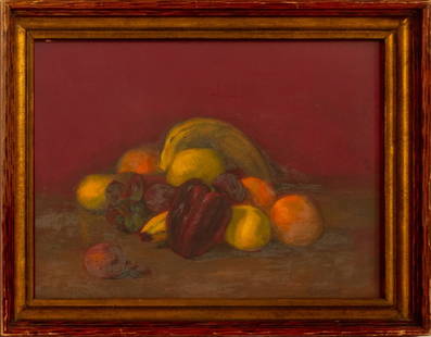 A. Guimard Still Life with Red Pepper Oil: A. Guimard (American, XX), Still Life with Red Pepper, Oil on Panel, signed lower right, wood frame. Image: 14" H x 19" W; frame: 18" H x 23" W. Provenance: From the Allen Tucker Memorial Collection.