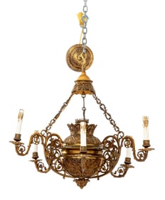 Etruscan Style Six-Light Gilt Metal Chandelier