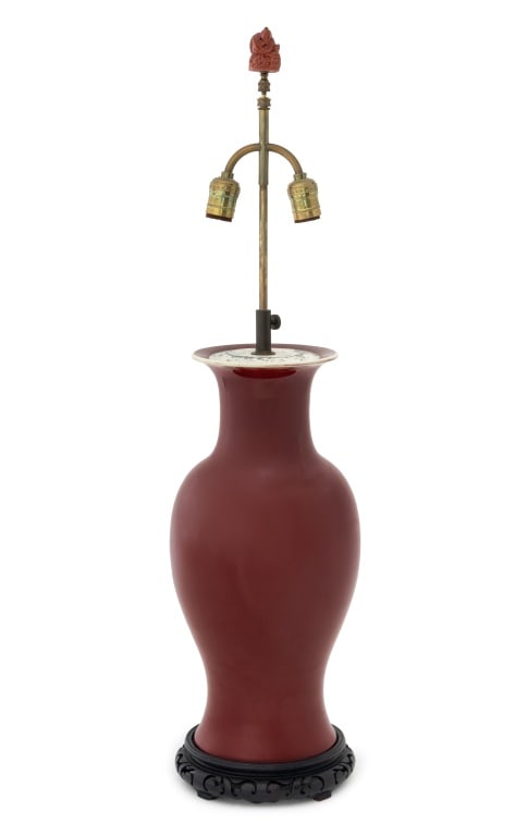 Chinese Copper Red Glazed Vase Mounted Lamp (1 of 6)