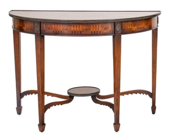 George III Style Marquetry Demilune Table