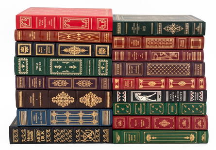 Leather-Bound Novels and Plays, 17 Vols.: Collection of 17 Leather-Bound Novels and Plays, comprising: "The Sound and the Fury", Faulkner, William, "Blood Sport", Francis, Dick, "The Red House Mystery", Milne, A.A., "Moby Dick", Melville,