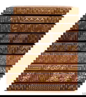 Leather-Bound Franklin Library Publications, 9 Vol: Collection of 9 Leather-Bound Franklin Library Publications, comprising: "The Red Badge of Courage", Crane, Stephen, "Spoon River Anthology", Masters, Edgar, "Poems of John Keats", Keats, John,