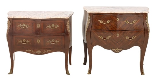 Louis XVI Style Pink Marble Top Bombe Commode, 2