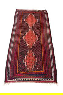 Turkmen Kilim Runner, 9' 10" x 4' 2": Turkmen Kilim Runner, red ground with three center diamond shaped medallions, apparently unmarked. 9' 10" x 4' 2". Provenance: From a New York City Collection. Keywords: Hallway Rugs, Carpets,