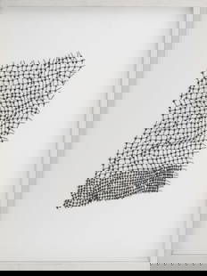 Jennie C. Jones Untitled Woven Metal Sculpture: Jennie C. Jones (American, b. 1968), Untitled, Woven Metal Sculpture, apparently unsigned, white wood frame. Image approx.: 14" H x 8.25" W; frame: 24" H x 18" W x 1.25" D. Provenance: From a Central