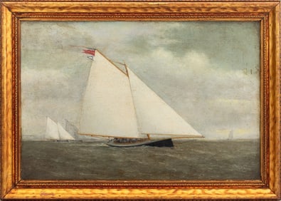 American School Sailboats Scene Oil, 1880