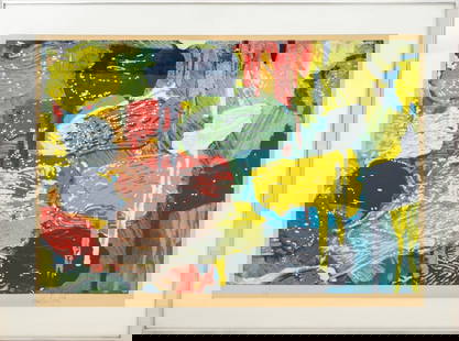 John Clem Clarke Abstract Brush Stroke Serigraph: John Clem Clarke (American, 1937-2021), Abstract Brush Stroke Composition, Serigraph in Colors on Paper, numbered edition "2/110" lower left and signed in pencil lower right, silver-tone frame. Image: