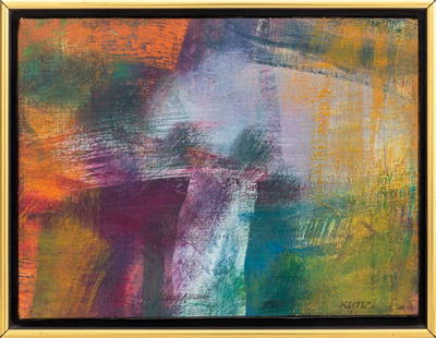 Donald Kunz Abstract Composition Oil on Canvas: Donald Kunz (American, 1932-2001), Abstract Composition, Oil on Canvas, signed lower right, wood frame. Image: 9" H x 12" W; frame: 10.25" H x 13" W. Provenance: From a 333 East 75th Street Estate. Ke