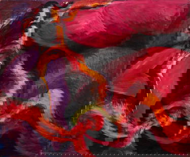Helen Cantrell Abstract Composition Oil on Canvas: Helen Cantrell (American, b. 1947), Abstract Composition, Oil on Canvas, circa 1970, signed to verso, unframed. 48" H x 40" W. Provenance: From the Allen Tucker Memorial Collection. Keywords: Painting