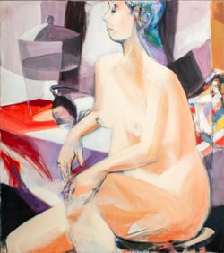 Aviva Feigenheimer Cubist Seated Nude Woman Oil