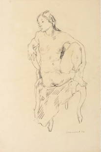 American School Seated Nude Woman Charcoal: American School, Seated Nude Woman, Charcoal on Paper, paper watermarked, signed "Greenwood CZ" to lower right, unframed. 19" H x 12.5" W. Provenance: From a New York City Collection. Keywords: Drawin
